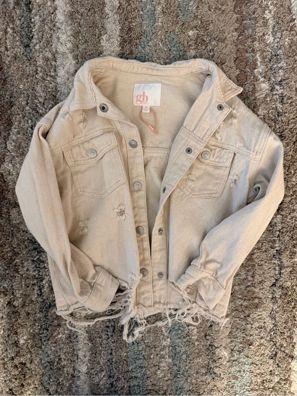 GB girls Light Beige Distressed Denim Jacket